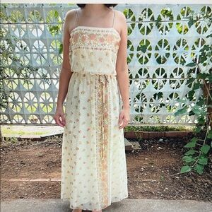 Vintage 1970s / 1980s Christos For Bridal Couture Floral Chiffon Maxi Dress